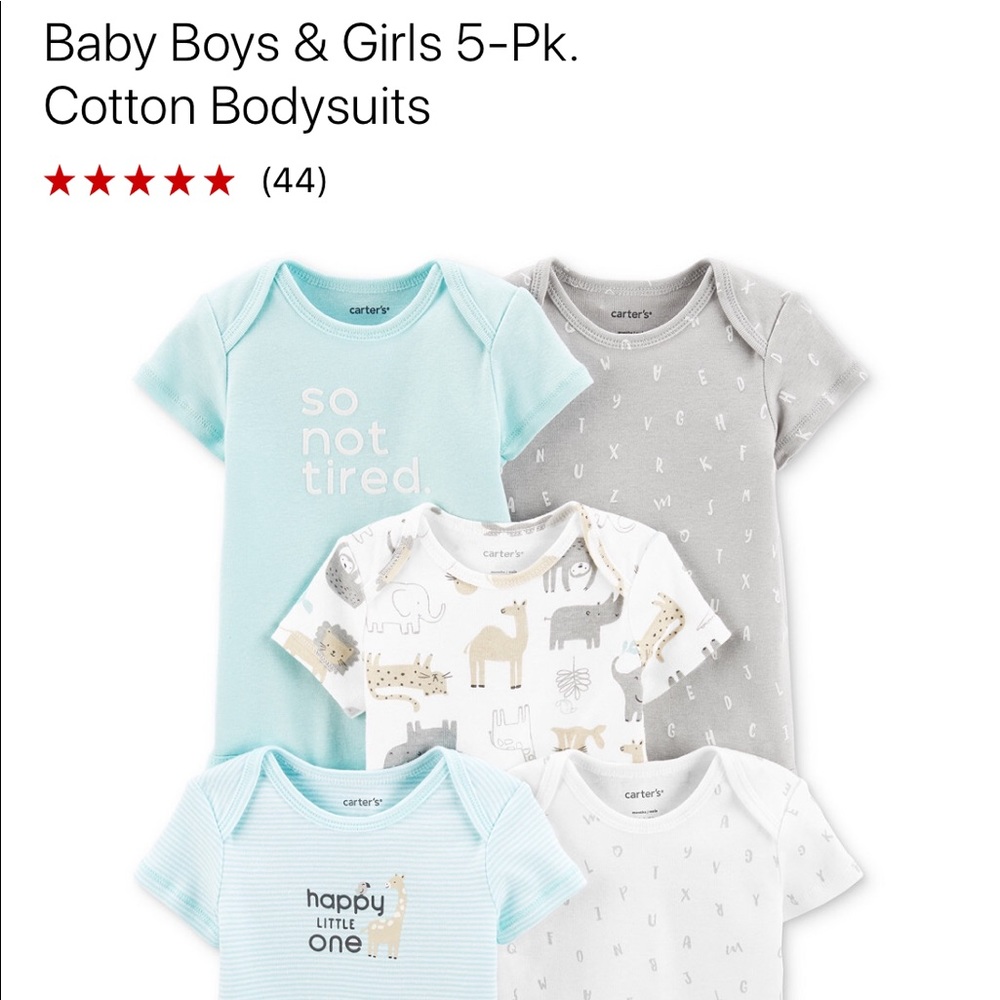 CARTER’S Baby Boys or Girls UNISEX Bodysuits 5pk